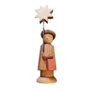 Wooden Choir Figure Holding Star Man Wood Christmas Person